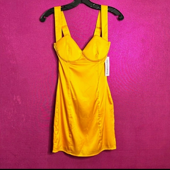 🆕Sexy Yellow Satin Silky Night Out Mini Dress  Size S - Picture 9 of 12
